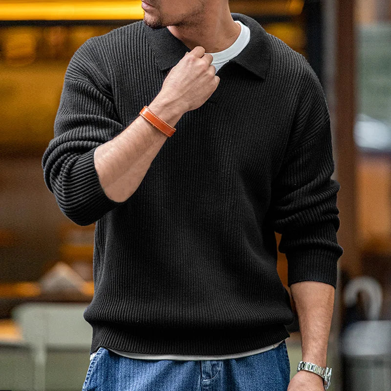 Retro Knit Polo Sweater Vintage-inspired comfort with modern appeal